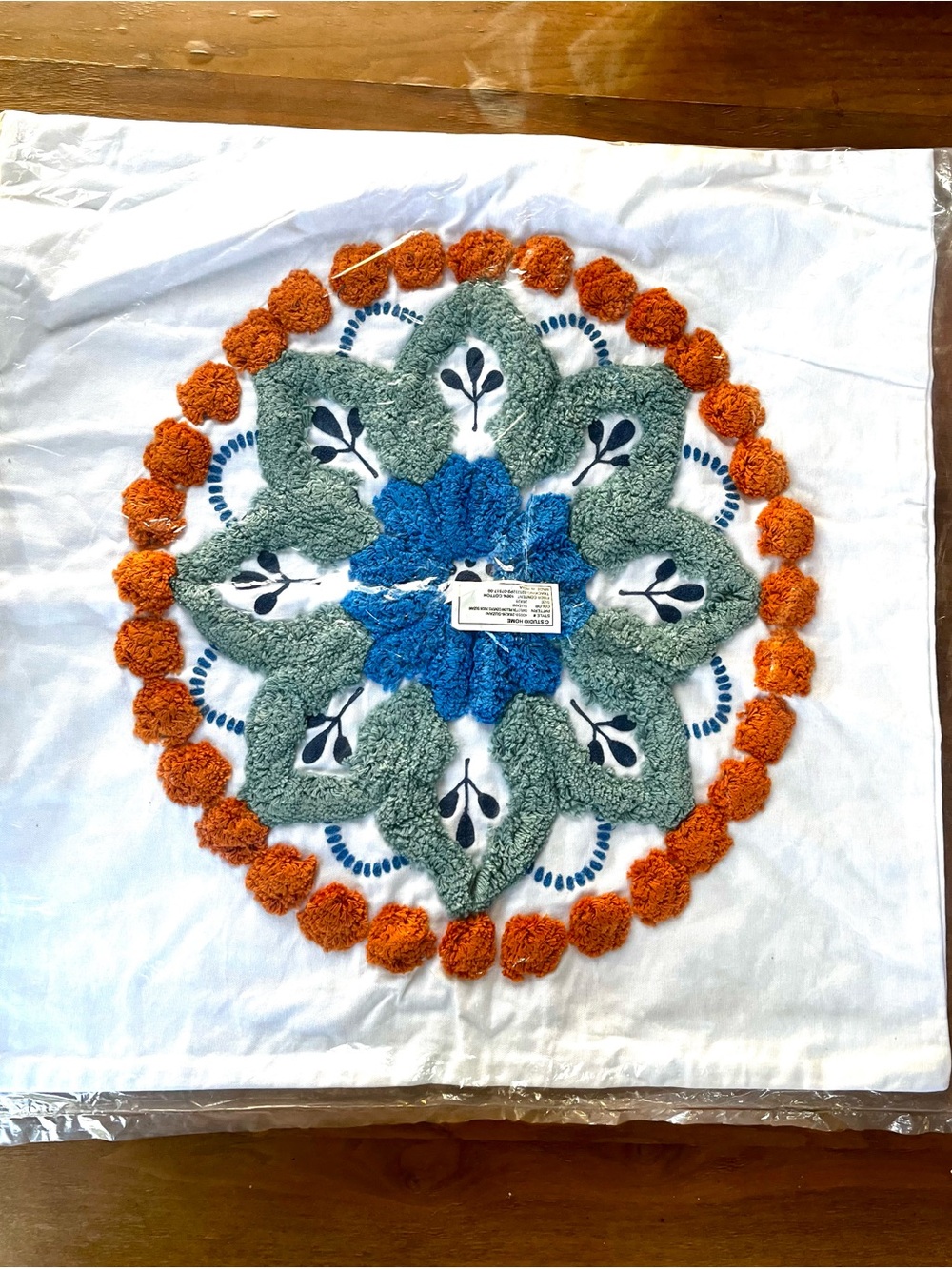 Handcrafted Blue, Green & Orange Tufted Accent Pillow Cover - Unbranded